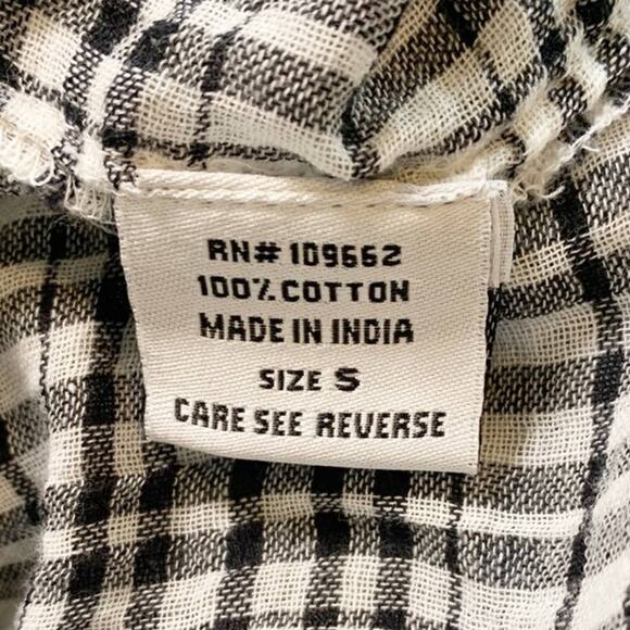 Tulip | Small | Black and White Plaid Gauzy Babydoll Button Down Top Shirt - Picture 4 of 4